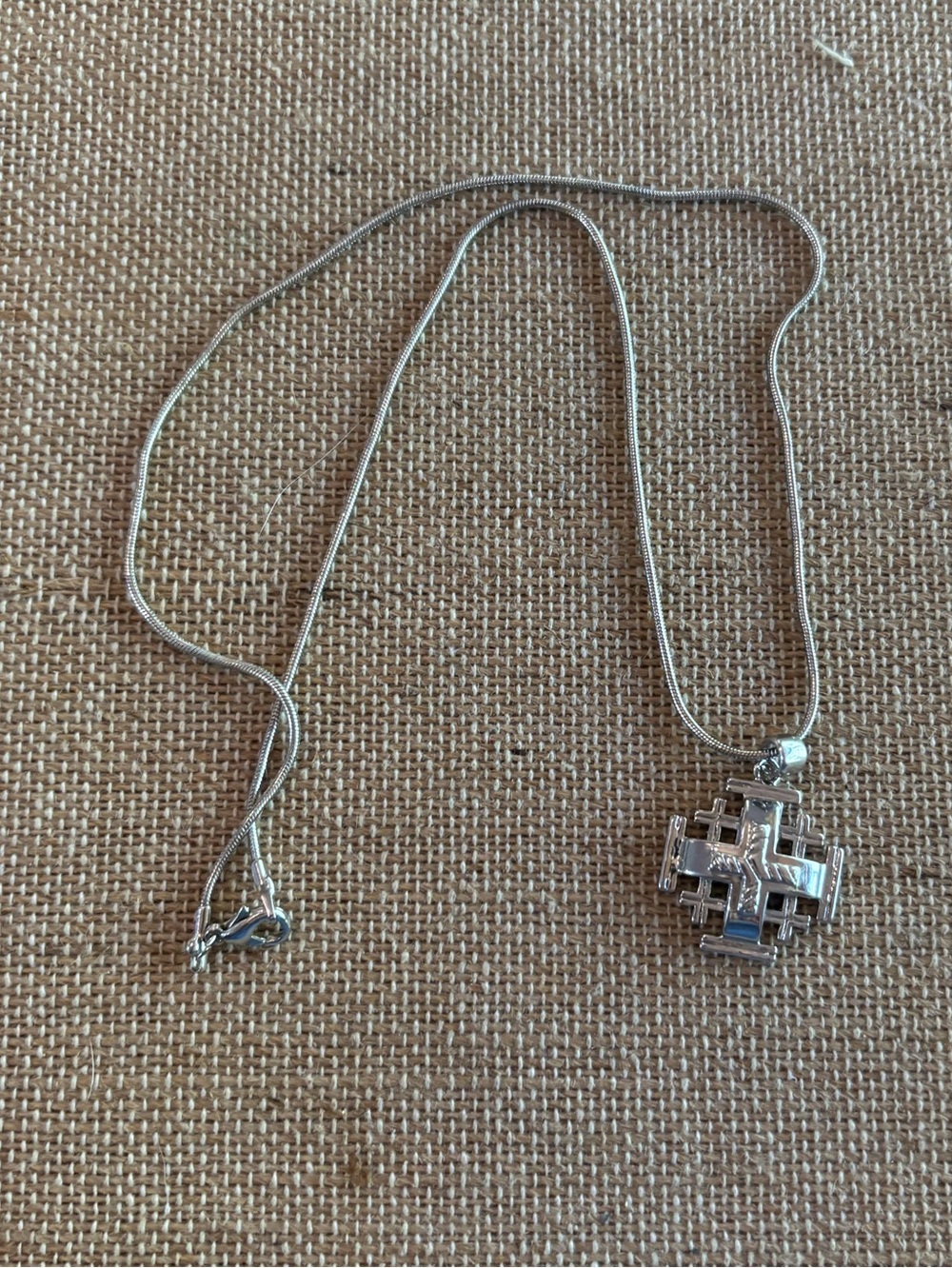 Jerusalem Cross Pendant On Silver Tone Chain 17.5”
